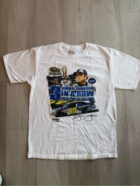 Jimmie Johnson White Graphic Tee - 3 In A Row NASCAR Tee
